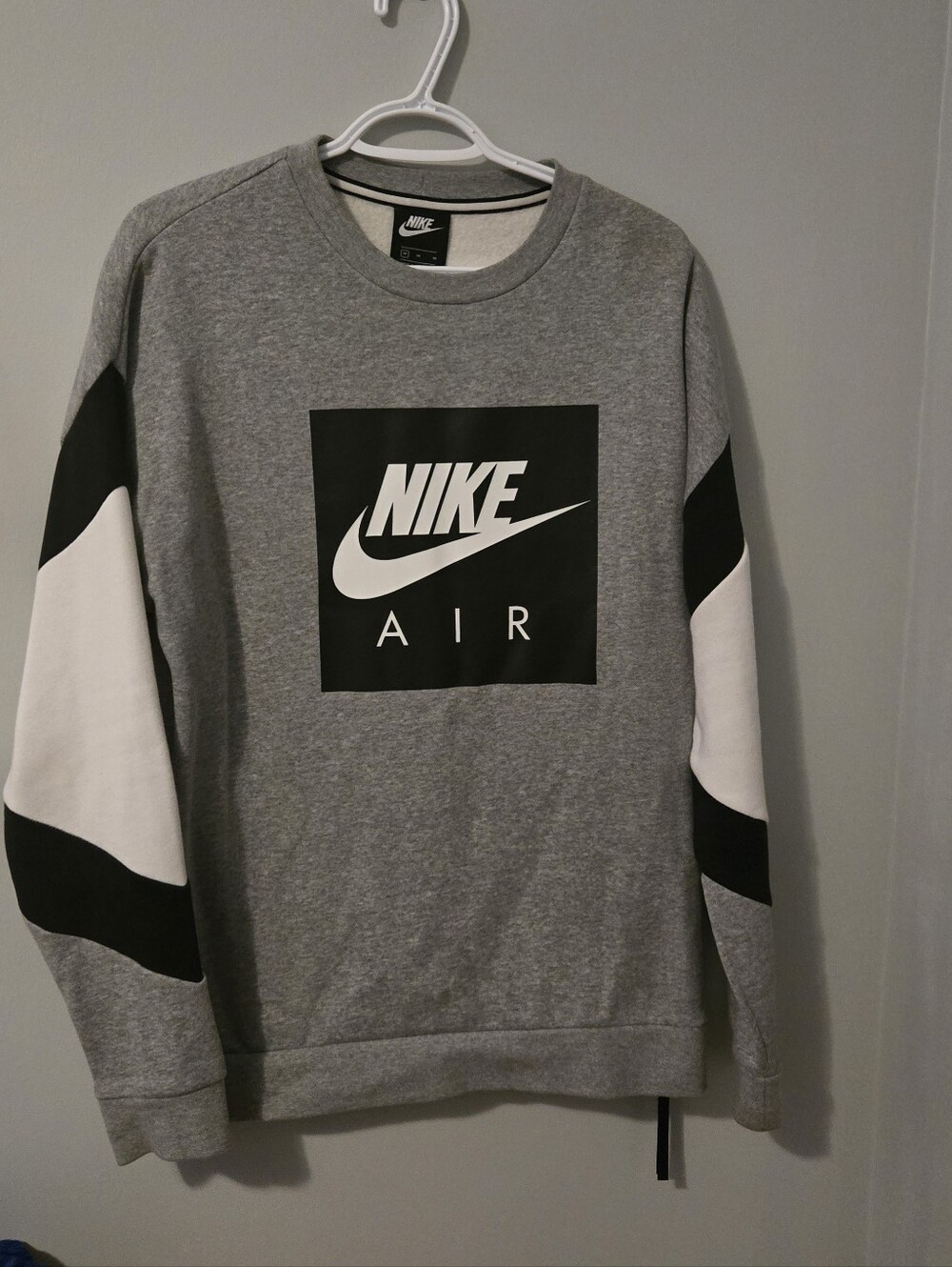 Nike Gray Crewneck Sweatshirt with Black and White Colorblock Sleeves